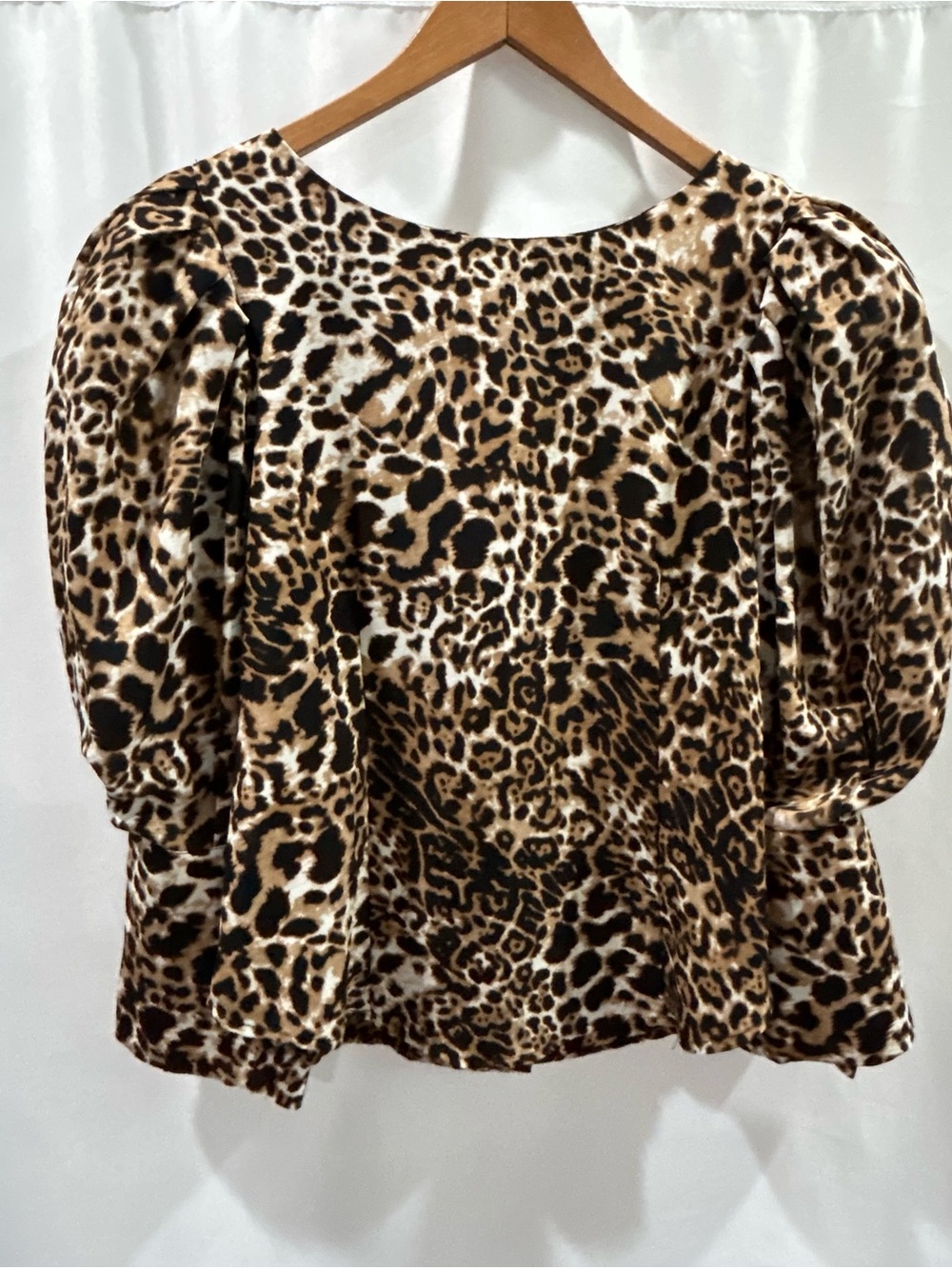 L NWOT Garcia Leopard Print Puff-Sleeve Women's Top - Brown